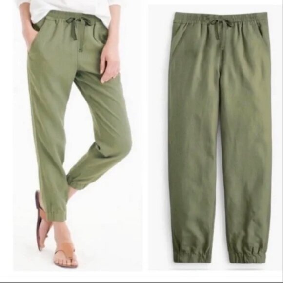 J. Crew x Point Sur seaside pant in dark green linen joggers - Picture 1 of 6